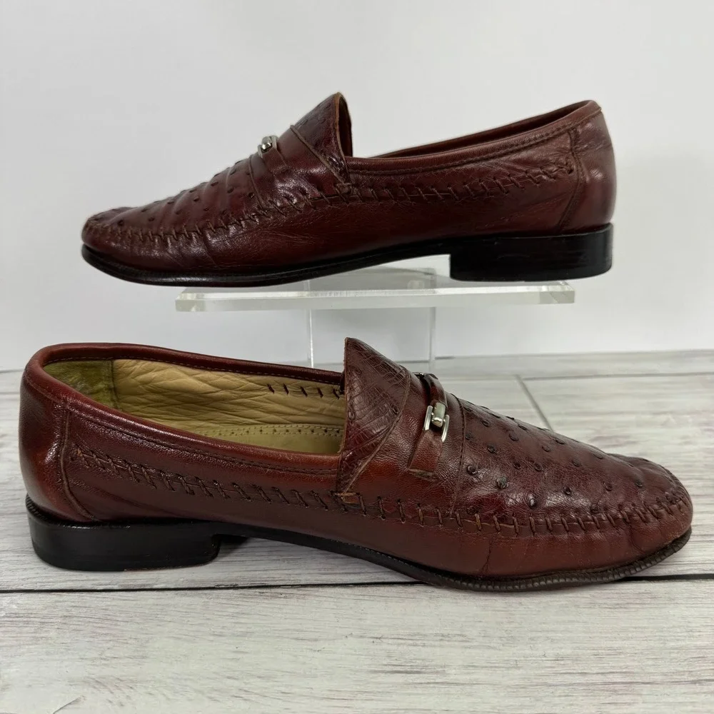 Florsheim Imperial Mens Ostrich Leather Exotic Dress Shoes 9EEE Brown Cap ToeVTG